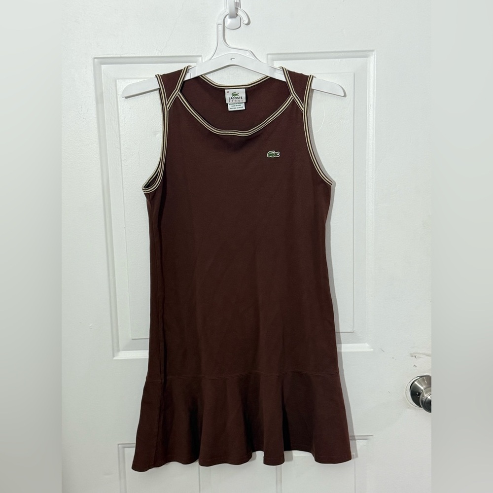 Lacoste sleeveless brown yellow shirt dress size 40